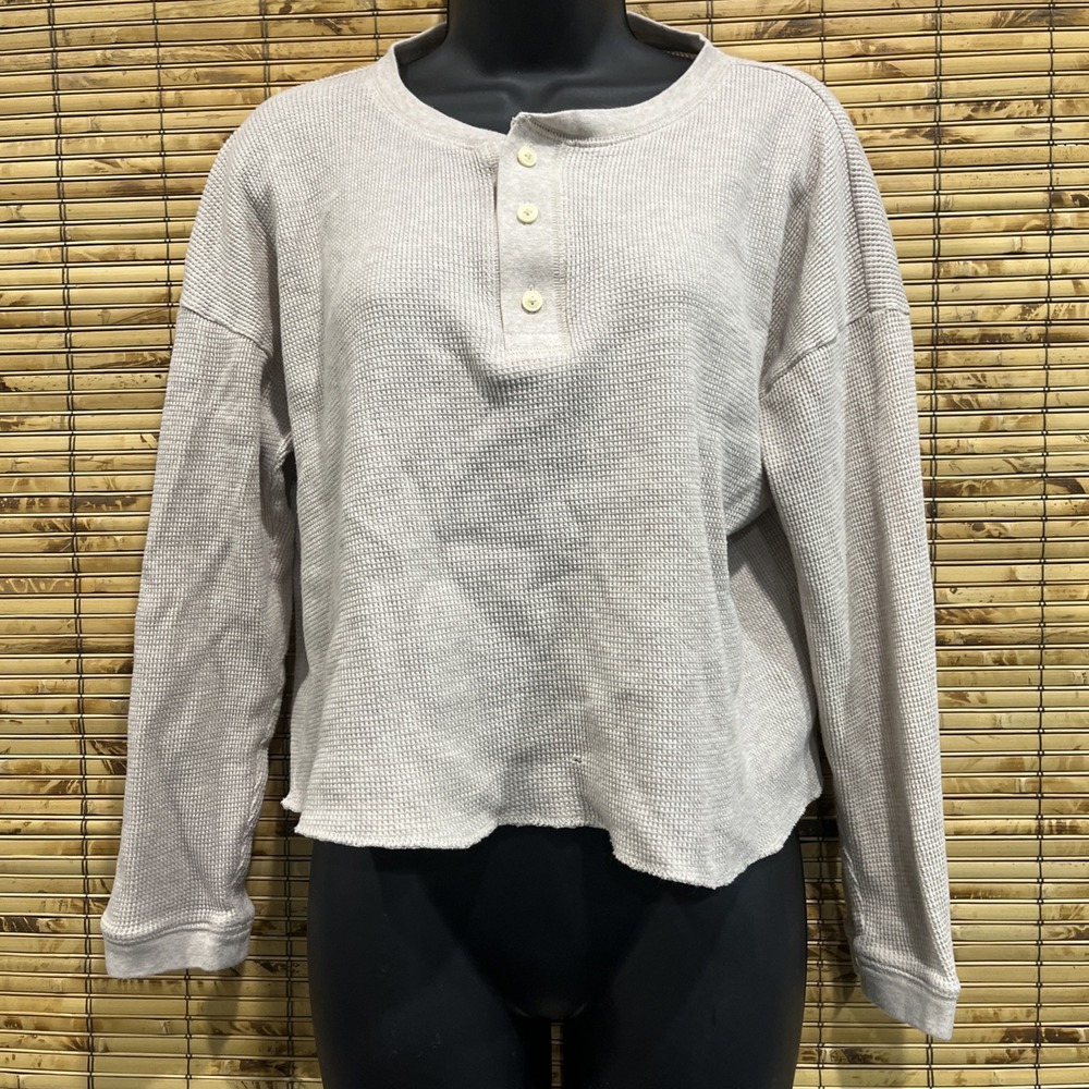 Everlane Shirt Womens L ‎ Waffle Knit Organic Cotton Thermal Crewneck Top Basics